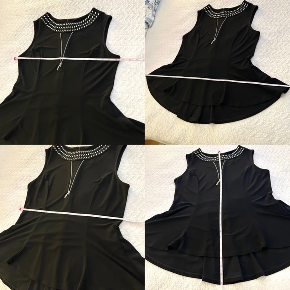 Like New Joseph Ribkoff Black Top Peplum Hem Silver Embellished Neckline Size 12 - Picture 13 of 15